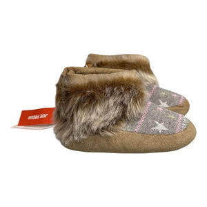 Joe Fresh Slipper Booties Kids Size 10 Brown Faux Fur Non Slip House Shoes Cozy